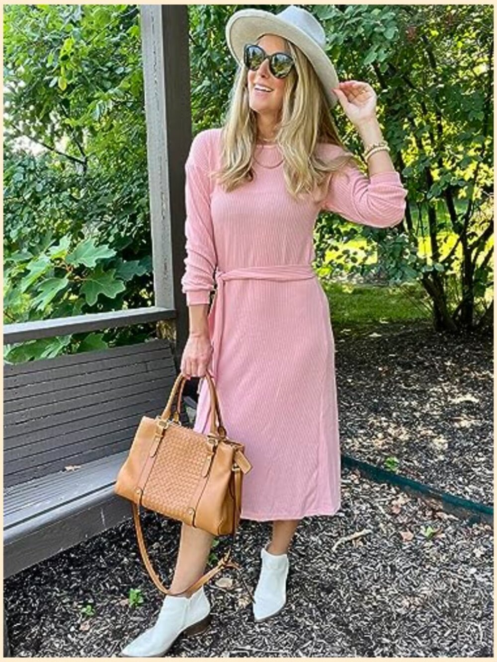 Lightweight Ribbed Knitted Midi Dress with Belt - Picture 2 of 7